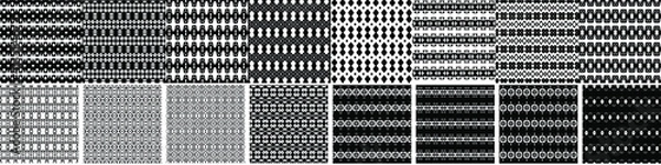 Fototapeta 16 seamless abstract geometric patterns and designs in black and white color, monochrome. Endless texture can be used for Wallpaper, pattern fills the background of your web page, surface textures.