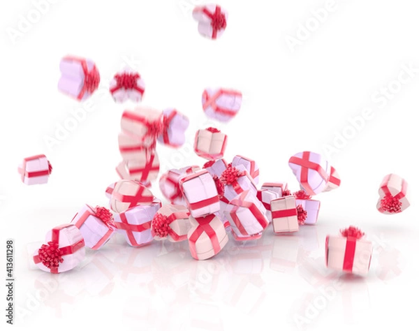 Obraz Falling hearts gift boxes isolated on white background