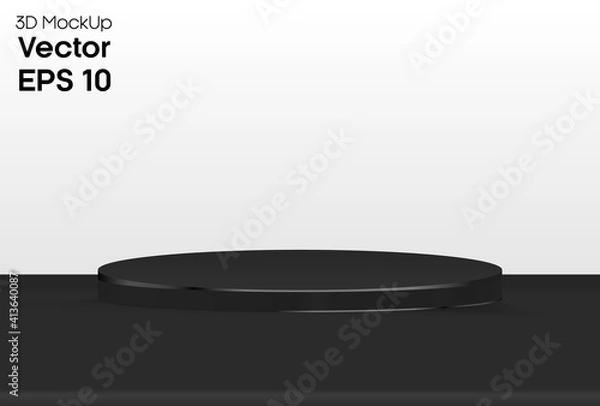 Fototapeta 3D Luxury Podium. Abstract minimal scene mockup. Black podium on gray background. Product presentation, show cosmetic product display