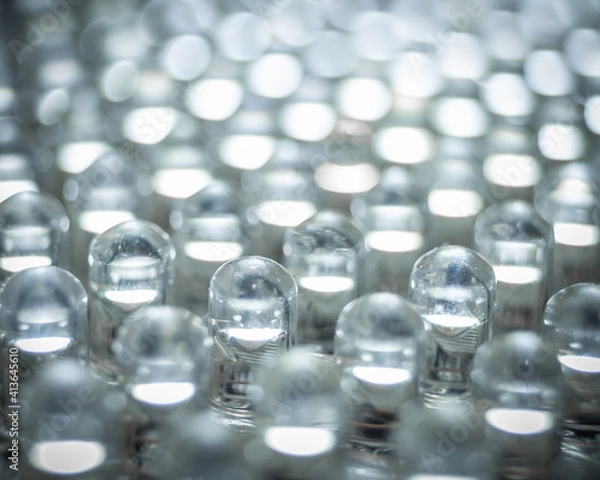 Fototapeta Extreme Macro Close-Up of a Field of Lit LED Light Bulbs