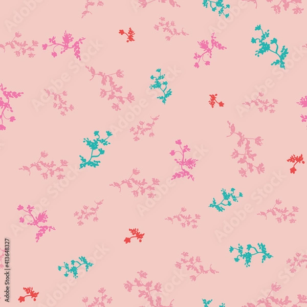 Fototapeta Pink wildflowers seamless vector pattern. Botancial surface print design for fabrics, stationery, scrapbook paper, gift wrap, home decor, wallpaper, textiles, backgrounds, and packaging.