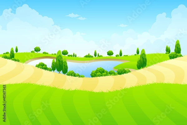 Obraz Green landscape with lake