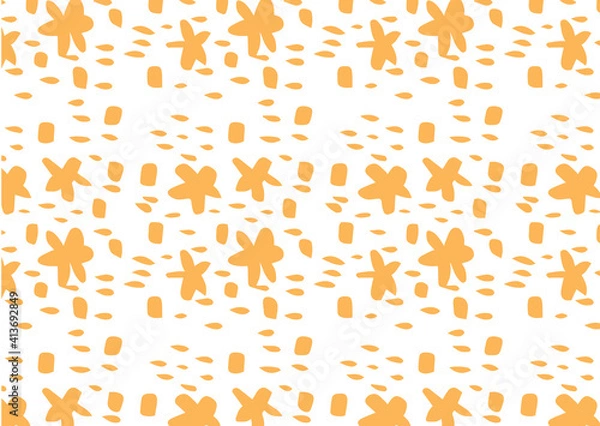 Fototapeta Abstract illustration of yellow stars and paint brush strokes in seamless pattern against white back