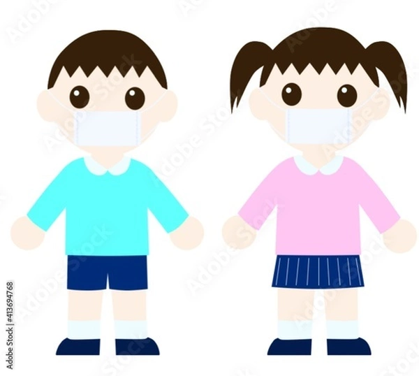 Fototapeta マスクをつけているスモックを着た子供