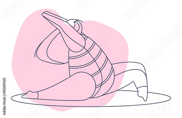 Fototapeta woman is engaged in yoga on a pink background. linear style. Modern abstract design for packaging, paper, cover, fabric