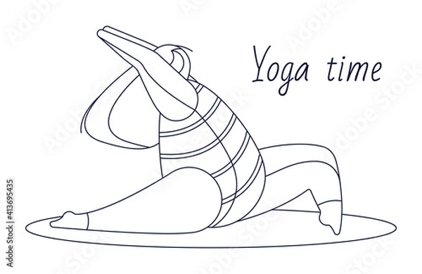 Obraz yoga time illustration. woman is engaged in yoga. linear style. Modern abstract design for packaging, paper, cover, fabric