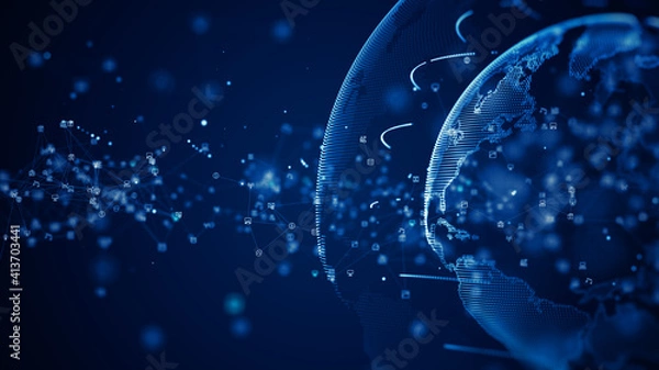 Fototapeta Technology Network Data Connection. Digital Data Network and Cyber Security Concept. Social Network Connections Future Abstract Background. 3d rendering