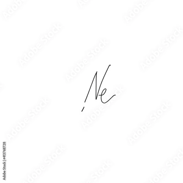 Fototapeta NE initial handwritten calligraphy, for monogram and logo