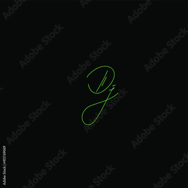 Fototapeta DJ initial handwritten calligraphy, for monogram and logo
