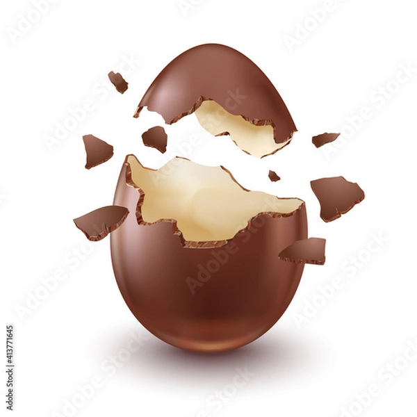 Obraz Chocolate egg, child's surprise for Easter and holidays, broken.