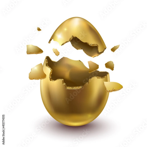 Obraz Golden egg, child's surprise for Easter and holidays, broken. Success symbol.