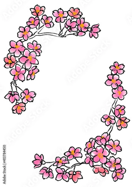 Obraz 筆風桜の花フレーム　コーナータイプ