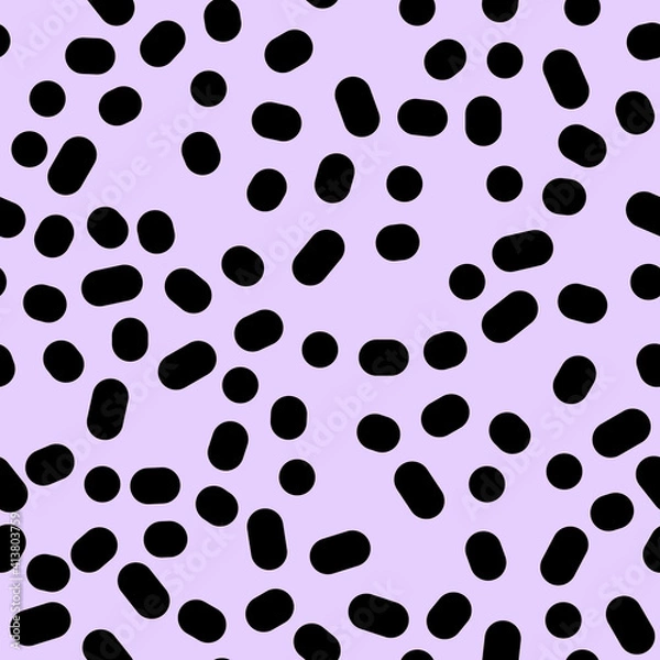 Fototapeta 70s 80s 90s retro japanese fashion seamless pattern in purple and black colors. Exotic Leopard texture ornament with big dots and ovals on purple background. Vector endless vintage fashion design.