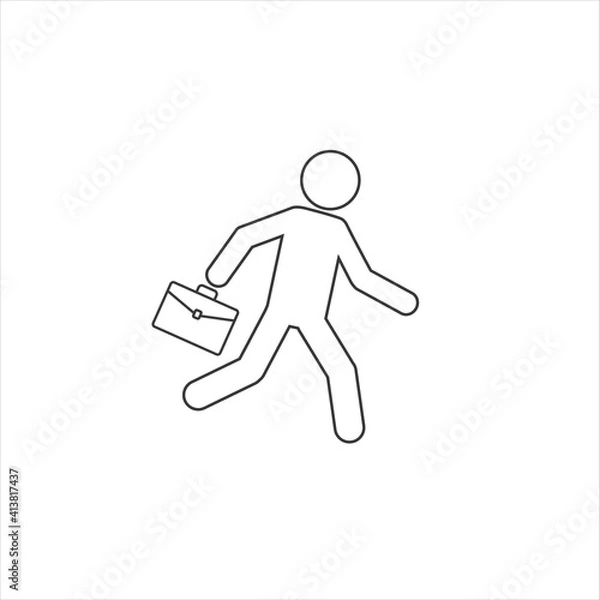 Fototapeta Business line icon vector illustration of a businessman running with briefcase, business, energetic, dynamic concept