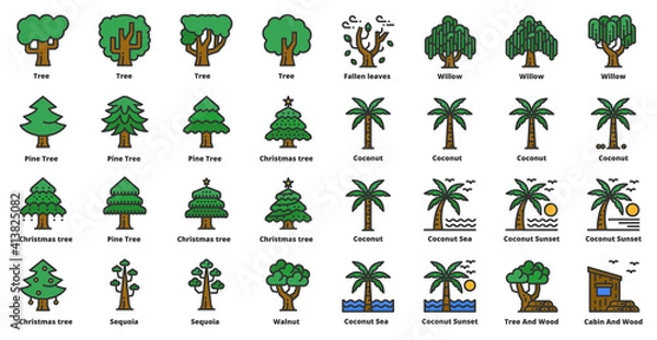 Fototapeta Tree  Icons Line Color Vector Illustration , Ecology, Nature, Wood