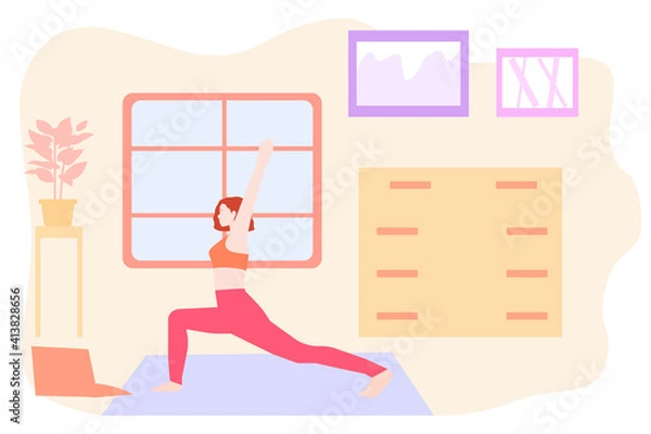 Obraz Girl does warm-up at home, vector chart