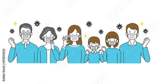 Obraz ウィルス対策 マスク 感染予防 コロナ 3世代ファミリーファミリー