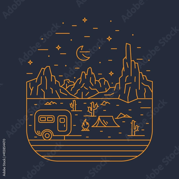 Obraz Camping nature adventure wild line badge patch pin graphic illustration vector art t-shirt design