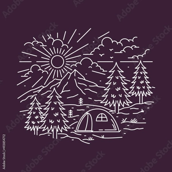Obraz Camping nature adventure wild line badge patch pin graphic illustration vector art t-shirt design