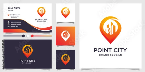 Fototapeta Point city logo with modern gradient concept and business card template Premium Vector