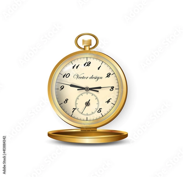 Fototapeta Pocket watch reflective gold-rimmed with lid. For design projects, banners and printed products.