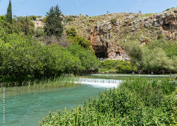 Obraz Baniyas ruins, ancient city in Israel at the foot of Mount Hermon, near main source of the Jordan river