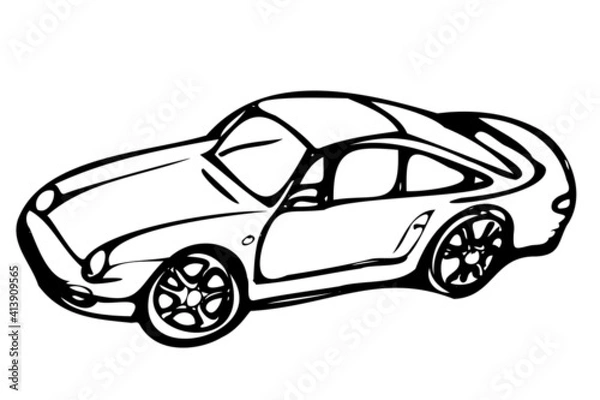Fototapeta Hand drawn car sketch. Car abstract vector design concept. View of hand drawn car model.