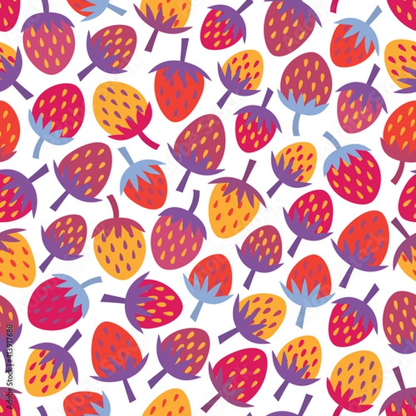 Fototapeta Seamless pattern with bright multicolored strawberry