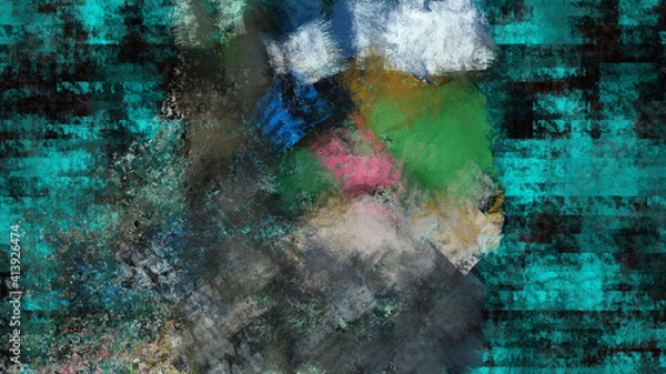 Fototapeta Abstract art work with colorful splashes and squares