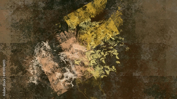 Fototapeta Abstract art work with yellow and brown splashes with free and square pattern