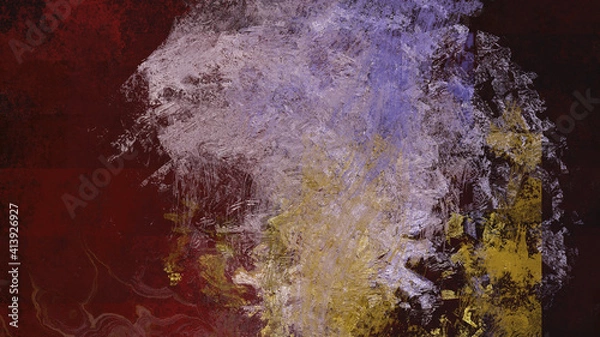 Fototapeta Abstract art work with blue, yellow, and red splashes with free and square pattern