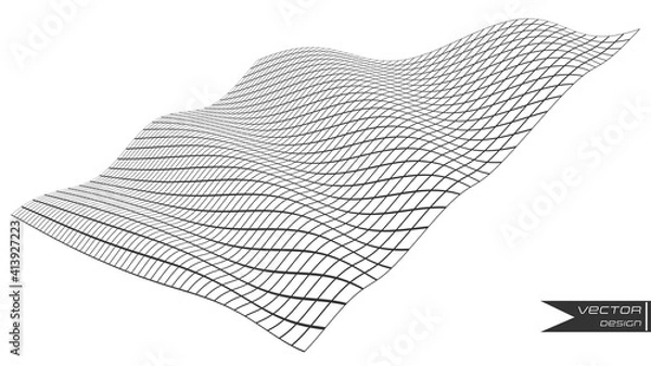 Obraz Grid lines abstract 3D waves. Vector abstract mesh background. An object on an isolated background.