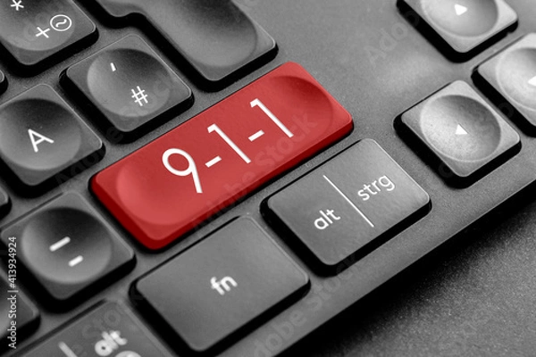 Fototapeta rote 9-1-1 (911) Taste auf einer dunklen Tastatur