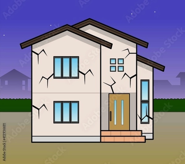 Fototapeta 地震で壊れた家