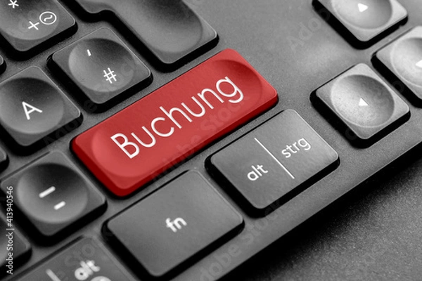 Obraz rote Buchung Taste auf einer dunklen Tastatur