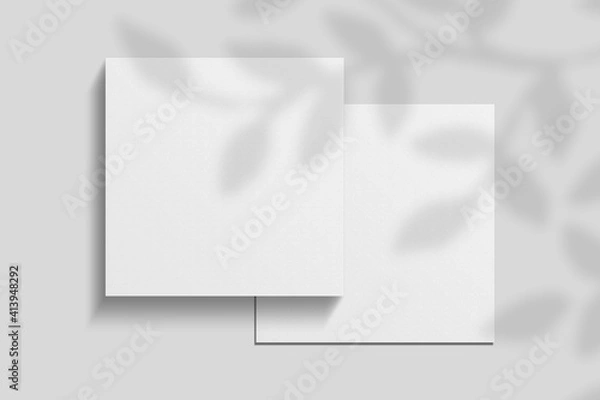 Fototapeta Realistic blank square flyer brochure for mockup. Paper or poster illustration with shadow overlay. 3D Render.
