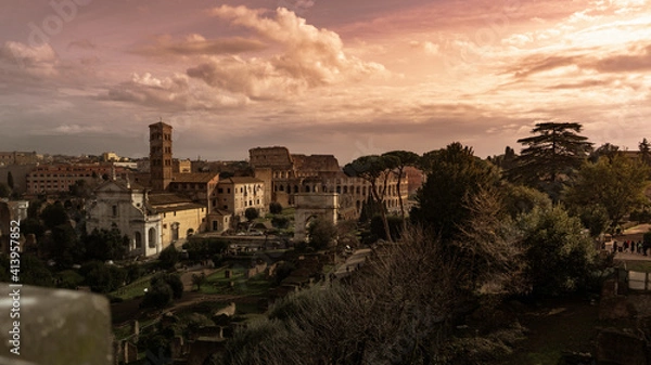 Obraz sunset over the colosseum