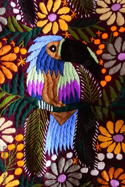 Fototapeta Mexican colored fabric textil texture of  maya clothe