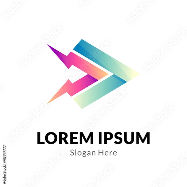 Fototapeta Thunder media play gradient logo concept ready for use