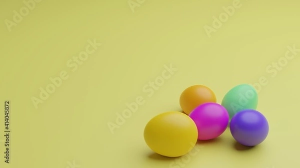 Obraz A group of five colorful Easter eggs on a yellow background
