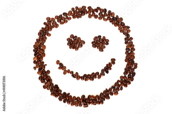 Fototapeta Isolated coffee grains lined up in the shape of a face or emoticon