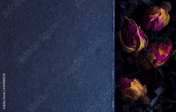 Obraz dry roses on black background