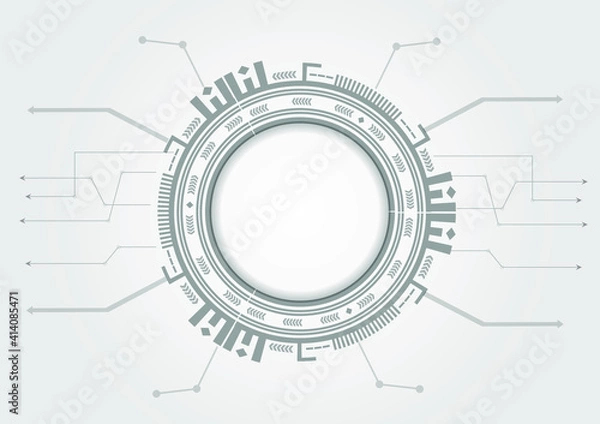 Fototapeta White gray abstract technology background with various technology elements, hi-tech communication concept.