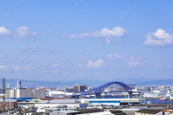 Obraz 大正区工場地帯から千歳橋、六甲山方面の都市景観