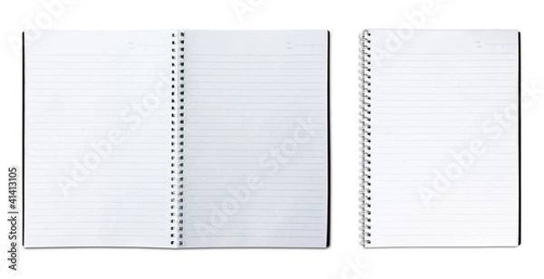 Obraz single and two page blank notebook on white background