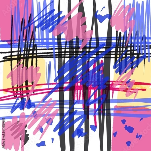 Fototapeta Abstract seamless chaotic pattern with marker, pen strokes , for textile, wallpaper, card,kids, Modern grunge background . 