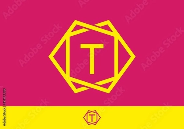 Fototapeta Pink yellow of T initial letter in frame