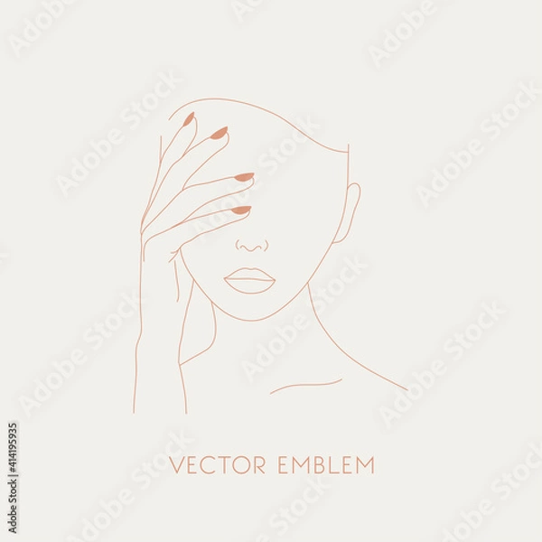 Fototapeta  Vector hand drawn emblem for nails saloon.Vector emblem. Simple line art.