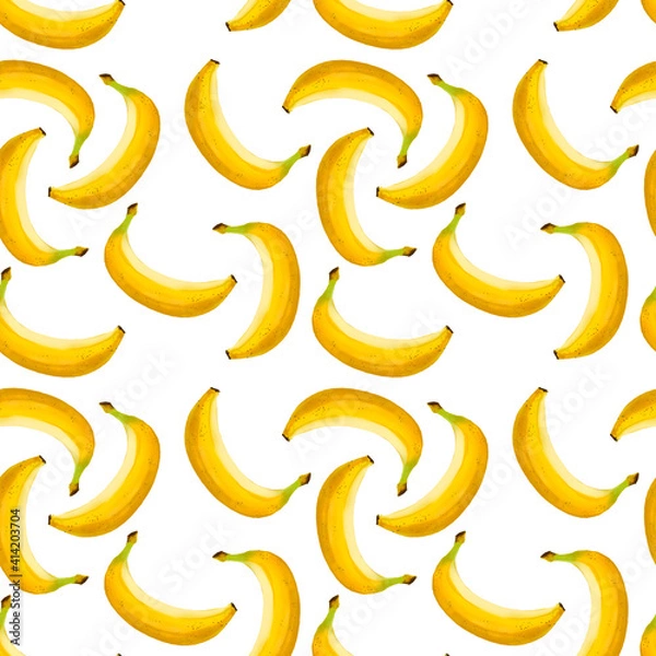 Fototapeta Yellow banana seamless pattern on white background.