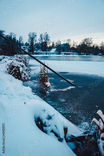 Obraz frozen stairs leading into frozen lake